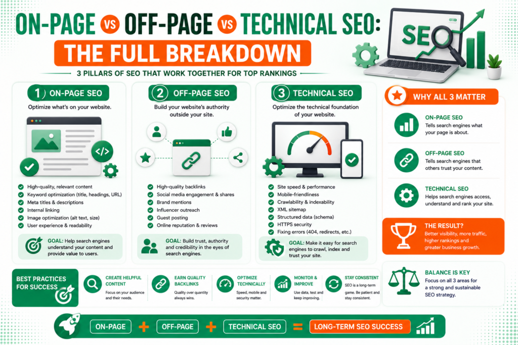 On-Page vs Off-Page vs Technical SEO